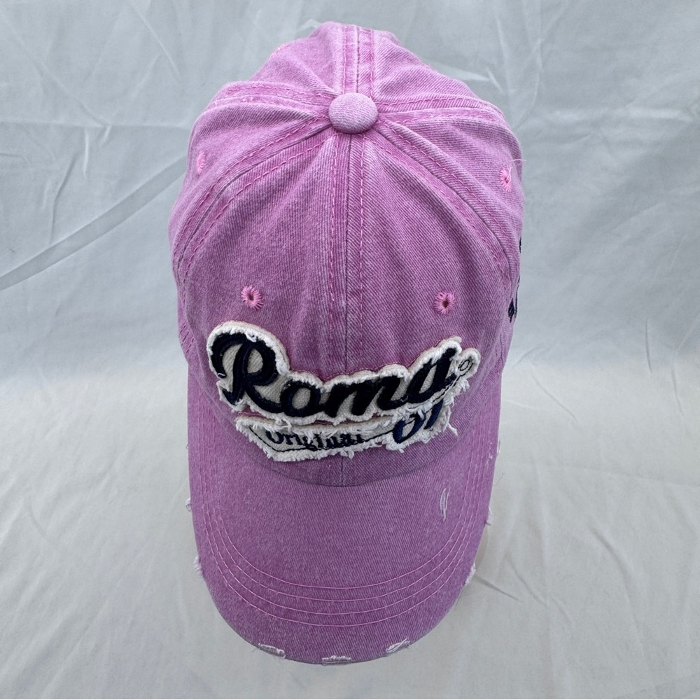 Italia Roma Original 01 Embroidered Distressed Baseball Cap Dad Hat Pink OS Y2K - Picture 6 of 11